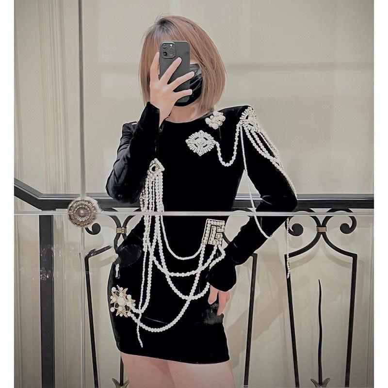 New Vintage Gold Velvet Dress Premium Sexy Long Sleeve Party Party Cocktail Dress