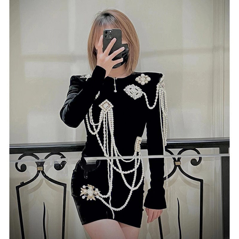 New Vintage Gold Velvet Dress Premium Sexy Long Sleeve Party Party Cocktail Dress