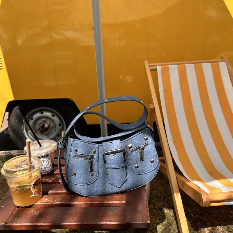 New Vintage Jeans Denim Rivets Half Moon Bag Luxury Brandy Women's Cowboy Shoulder Underarm Bag Y2K Cool Girls Crescent Handbag