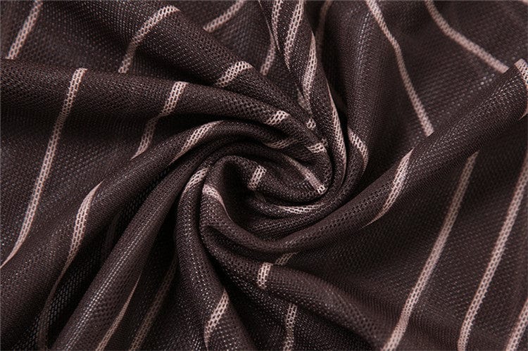 New Vintage Striped Print Mini Dress Women Sexy See Through Inclined Shoulder Skinny Street Style Dress