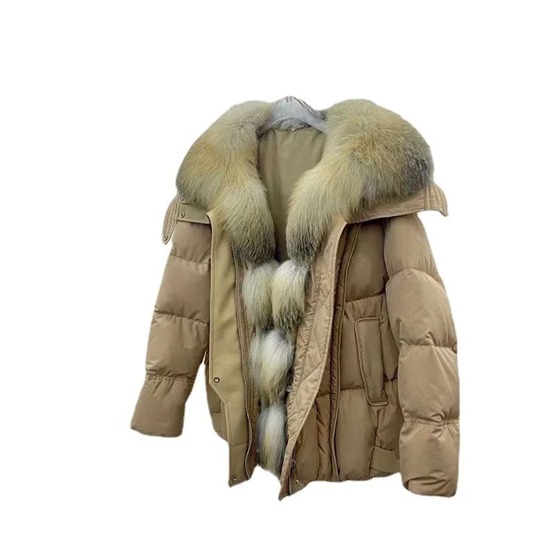 New White Goose Down Jacket Female Fox Fur Collar Fur Down Jacket Coat Female