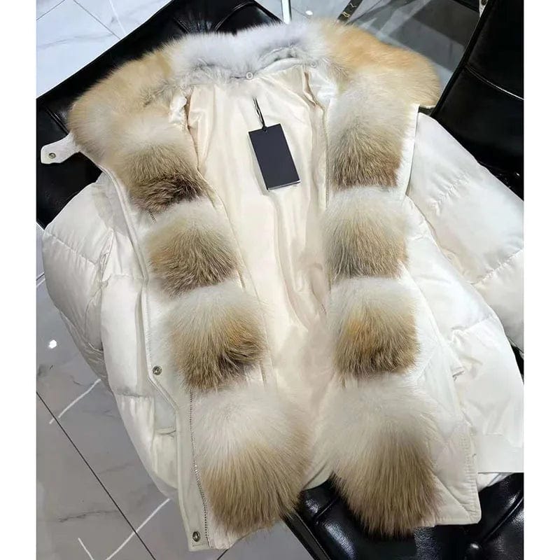 New White Goose Down Jacket Female Fox Fur Collar Fur Down Jacket Coat Female
