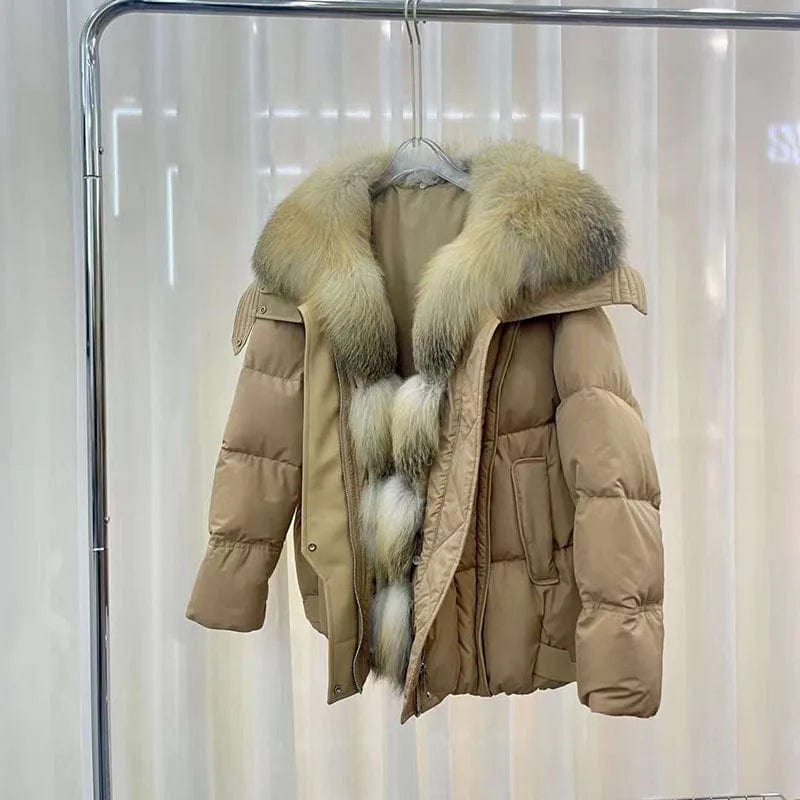 New White Goose Down Jacket Female Fox Fur Collar Fur Down Jacket Coat Female