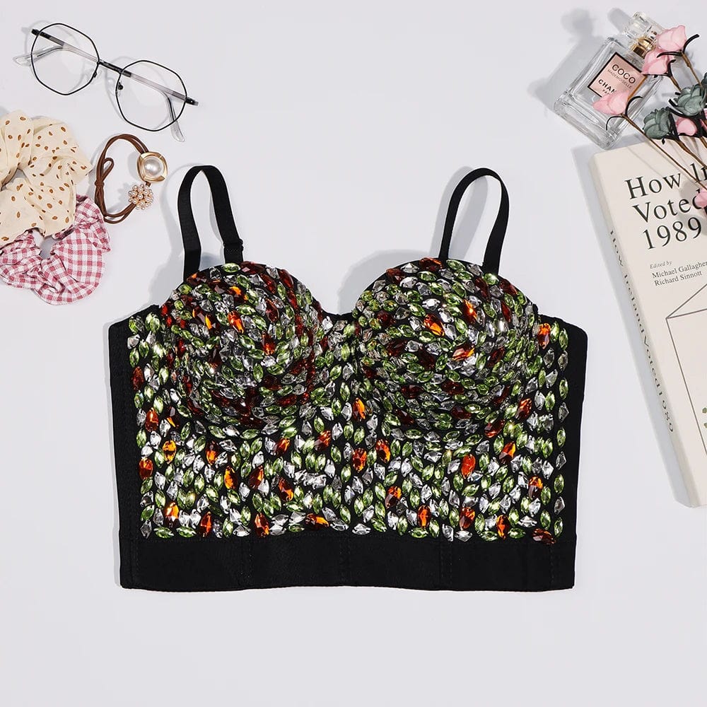 New Wholesale fashion Design Ladies corset top Rhinestone decorates sling corset top for women
