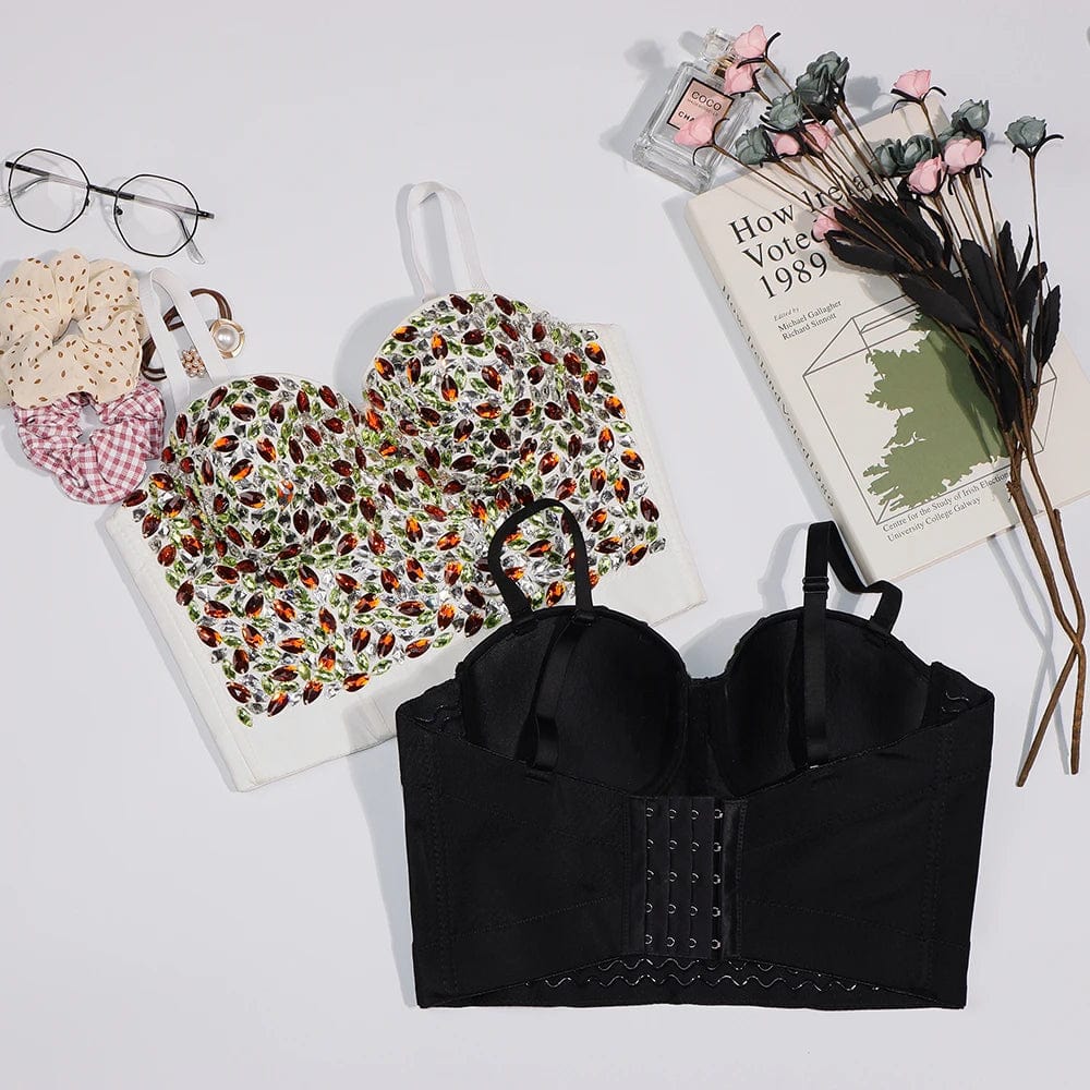 New Wholesale fashion Design Ladies corset top Rhinestone decorates sling corset top for women