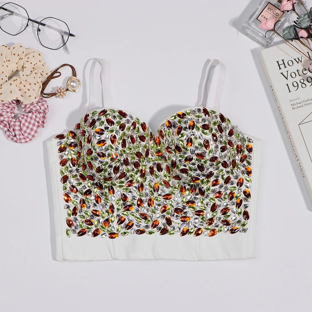 New Wholesale fashion Design Ladies corset top Rhinestone decorates sling corset top for women