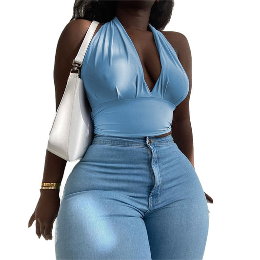 New Wholesale Fashionable Summer Girls Backless Sexy Halter Top