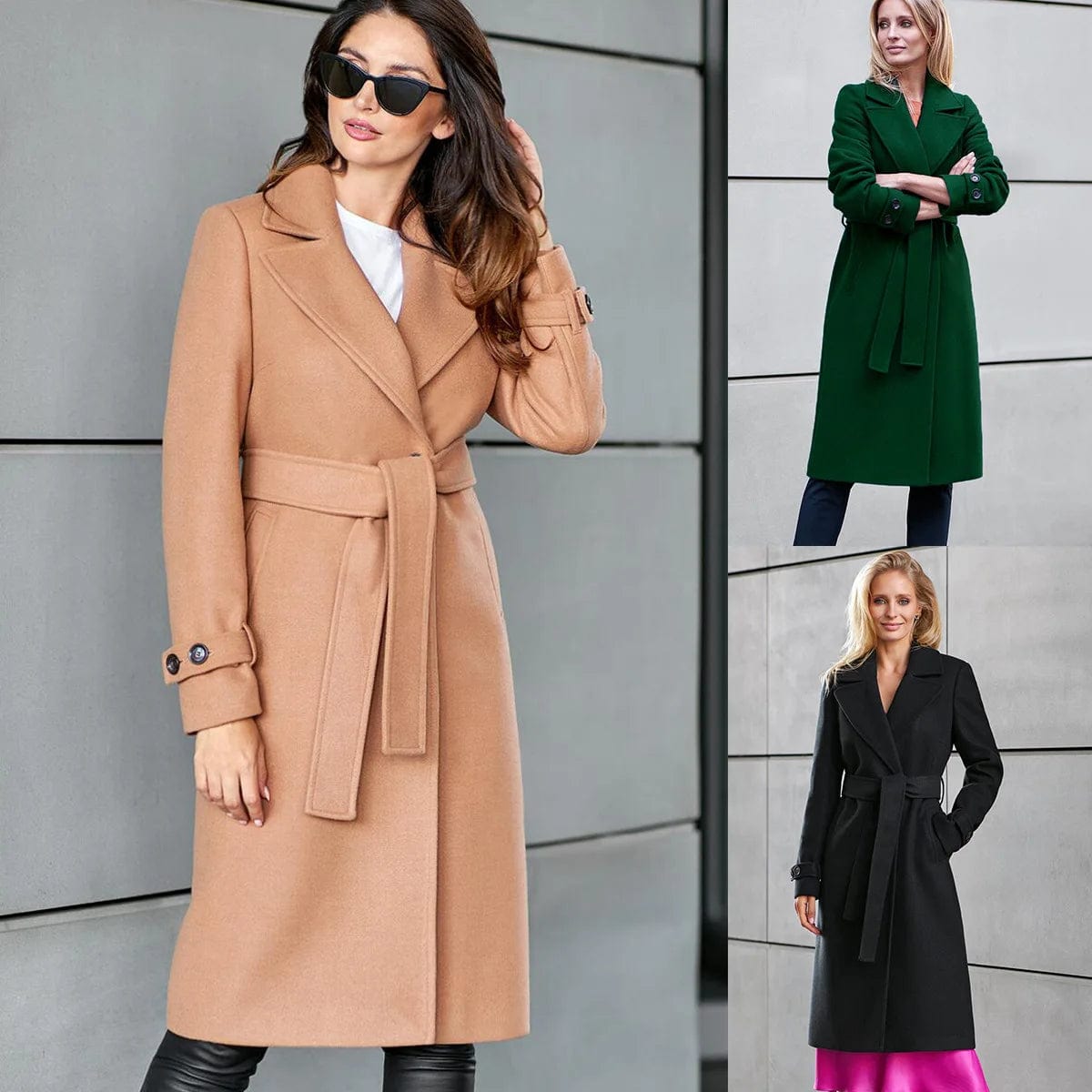 New winter Women Trench Coats Slim Fit Belt Turn Down Collar Woolen Overcoat Solid Color Long Sleeve Women's Temperament Coat