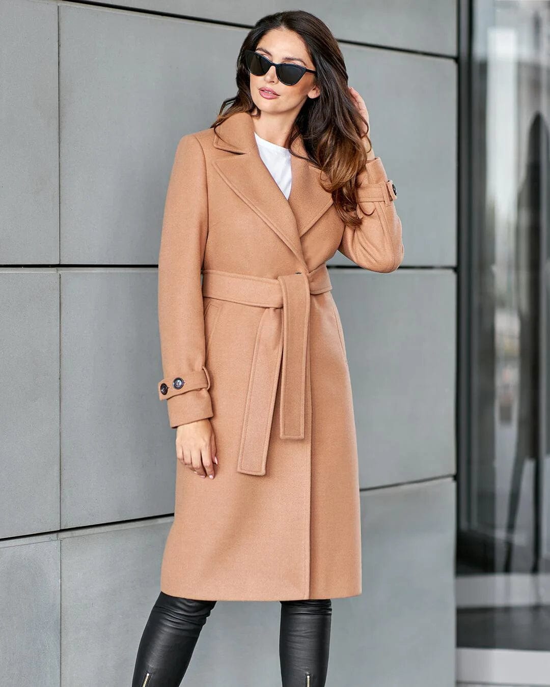 New winter Women Trench Coats Slim Fit Belt Turn Down Collar Woolen Overcoat Solid Color Long Sleeve Women's Temperament Coat