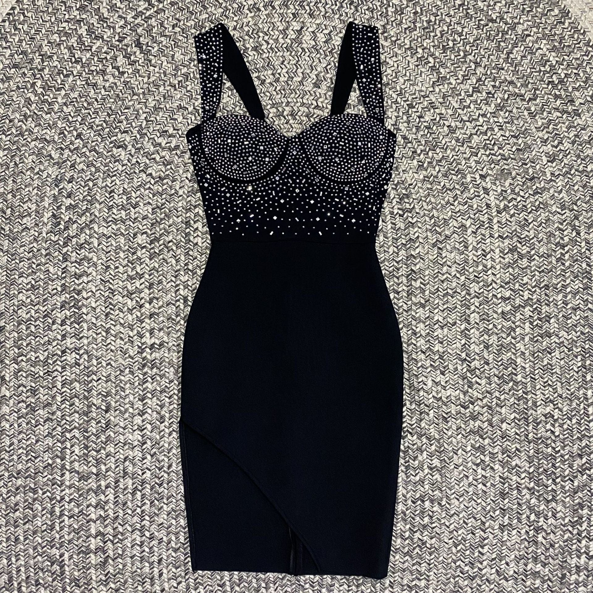 New Woman Hot drill Dress Black Bandage Hip Low-cut Halter Dress