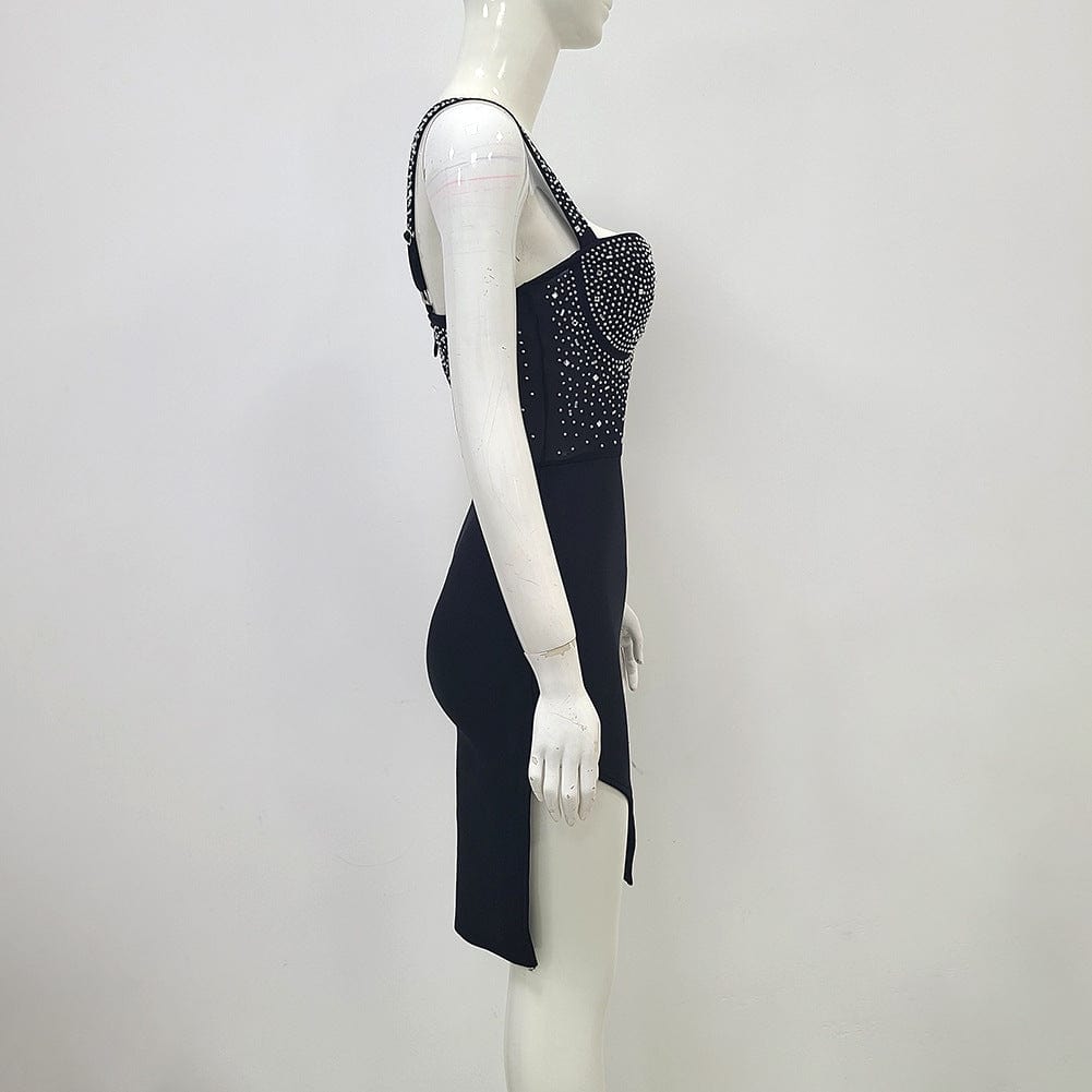 New Woman Hot drill Dress Black Bandage Hip Low-cut Halter Dress