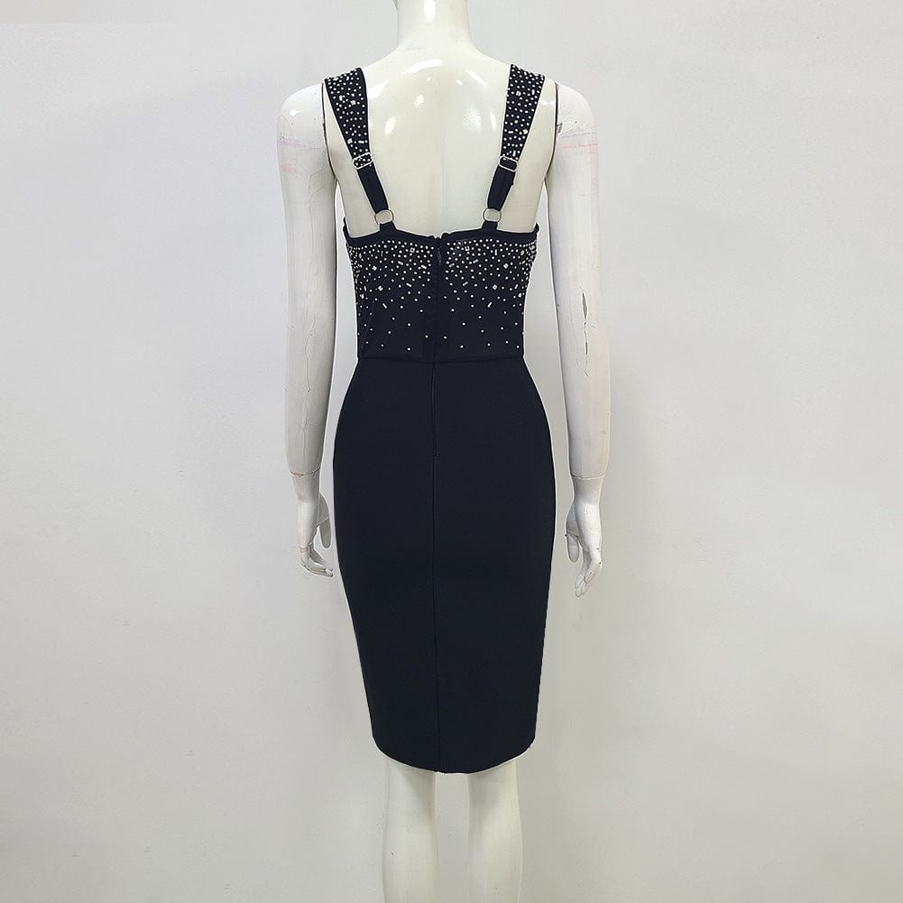 New Woman Hot drill Dress Black Bandage Hip Low-cut Halter Dress