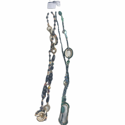 New Women Boho Gemstone Necklace Green and Brown Beads Long Soldered Crystal Vintage Pendant Fashion Jewelry Necklaces on Stock