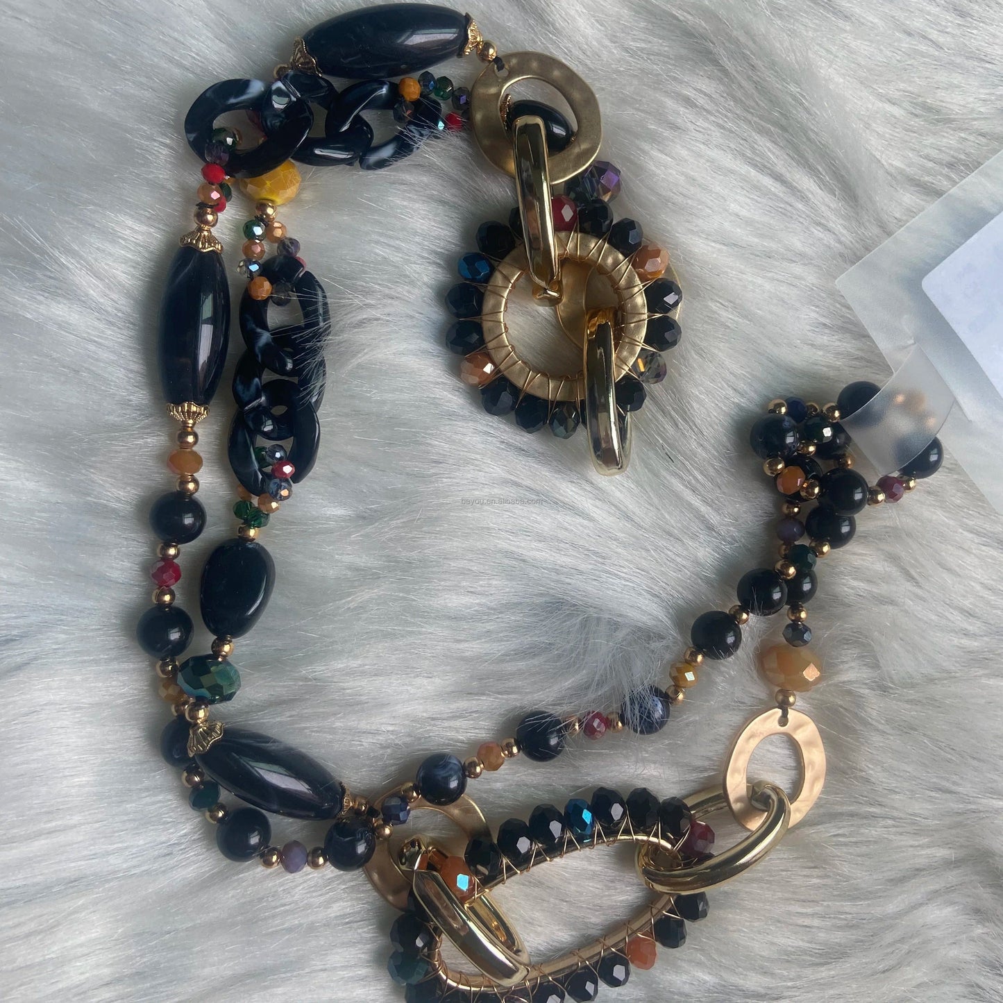 New Women Boho Gemstone Necklace Green and Brown Beads Long Soldered Crystal Vintage Pendant Fashion Jewelry Necklaces on Stock