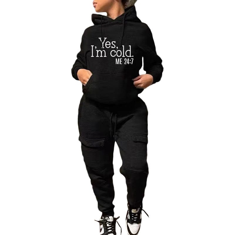 New Women Clothing Ins Style Fashion Solid Color Printed Letter Hooded Sweatshirt Two Pieces