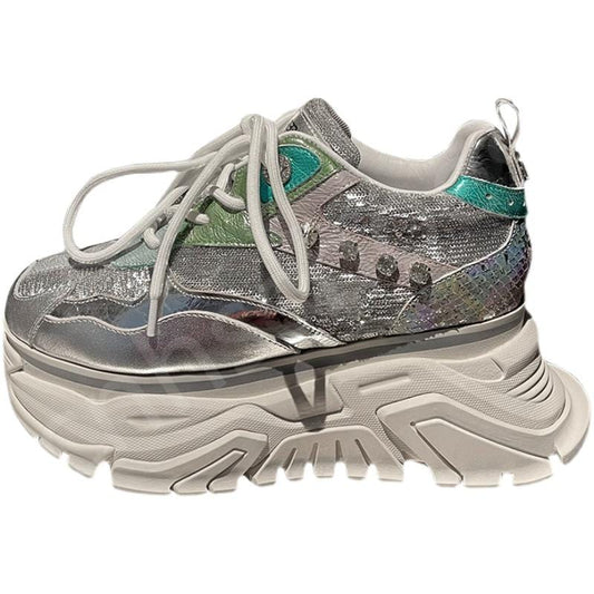 New Women Fashion height increasing sequins Casual Shoes Breathable Non-Slip walking style shoes women flat shoes