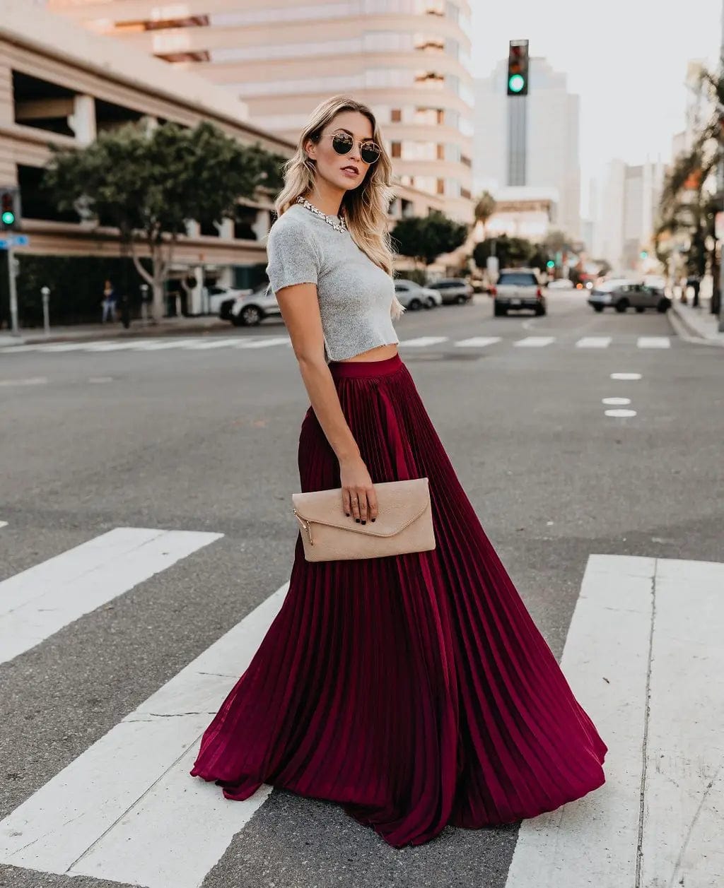 New Women High Waist Pleated Elastic Solid Color Long Skirts Elegant Ladies Fashion Long Maxi Skirt