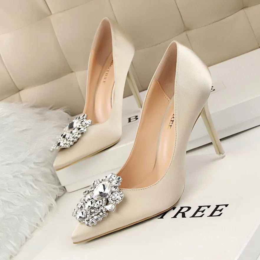 New Women Korean Shining Crystal simple  high heels Slippers Shallow pointed mouth thin mature sexy women High Heel Sandals