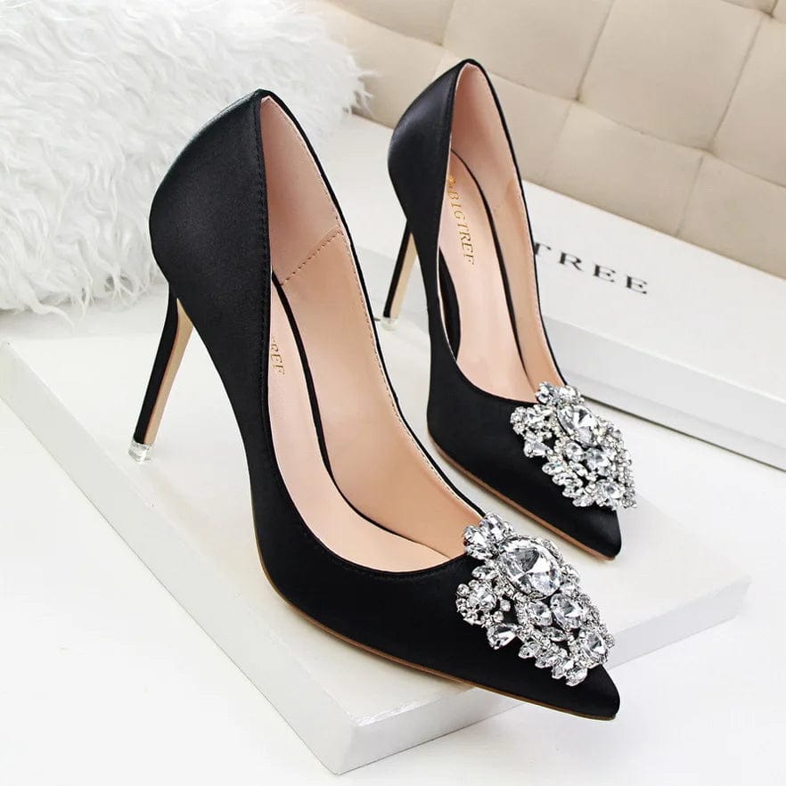 New Women Korean Shining Crystal simple  high heels Slippers Shallow pointed mouth thin mature sexy women High Heel Sandals