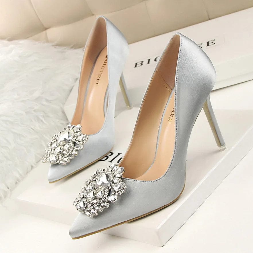 New Women Korean Shining Crystal simple  high heels Slippers Shallow pointed mouth thin mature sexy women High Heel Sandals