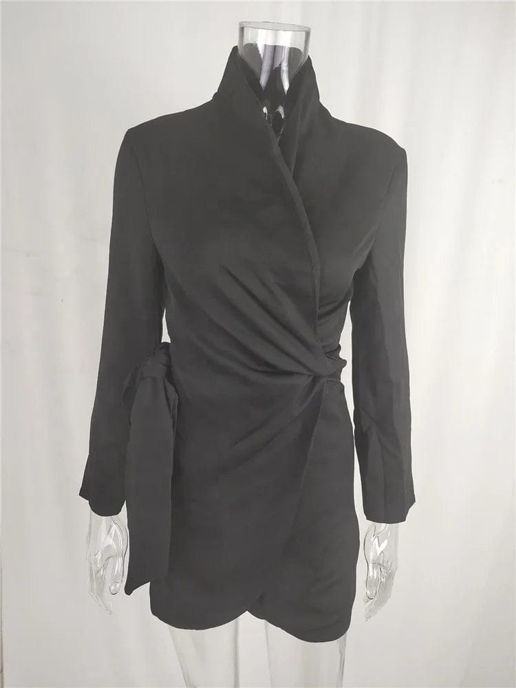 New Women Lace up Blazer Style Dress 2023 Office Lady Vintage Sexy Party Dresses