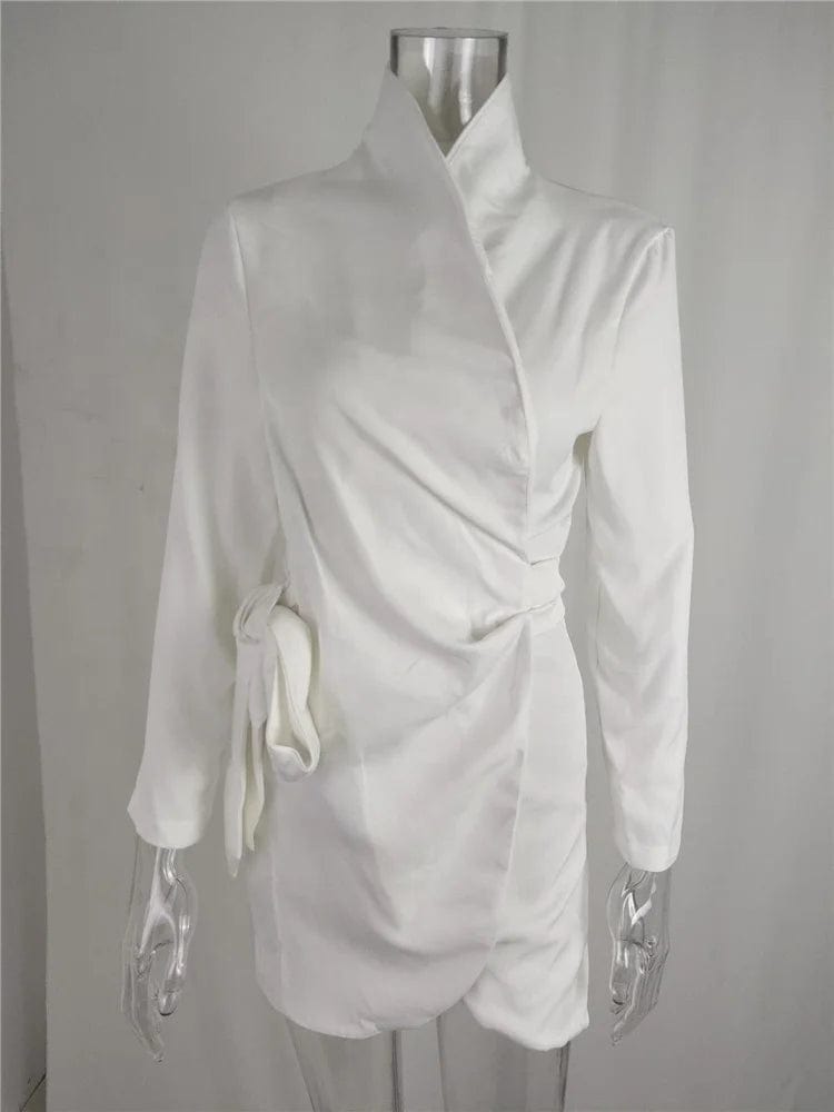 New Women Lace up Blazer Style Dress 2023 Office Lady Vintage Sexy Party Dresses