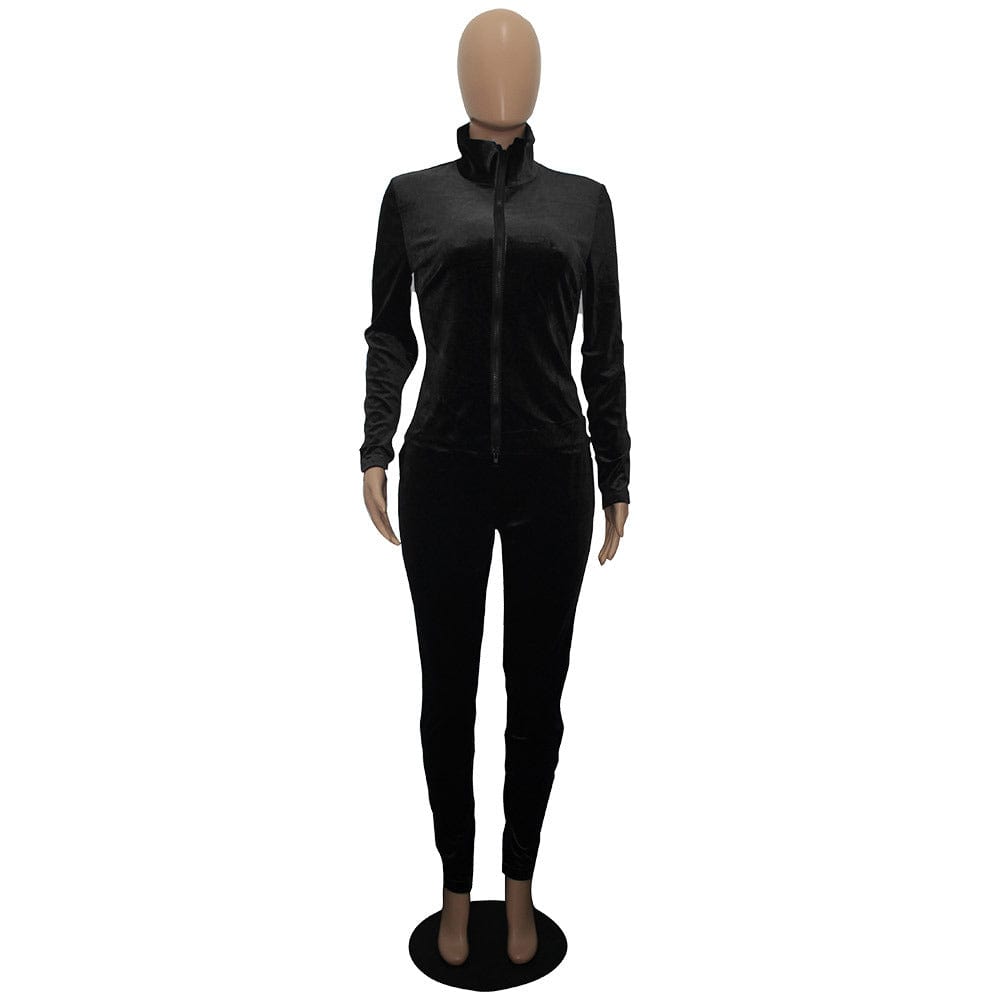New Women Outfits 2023 Velvet Sweatsuit Set Long Sleeve Pants Suit Solid Color Fashion Casual Womens Tracksuit 2 Two Piece Sets