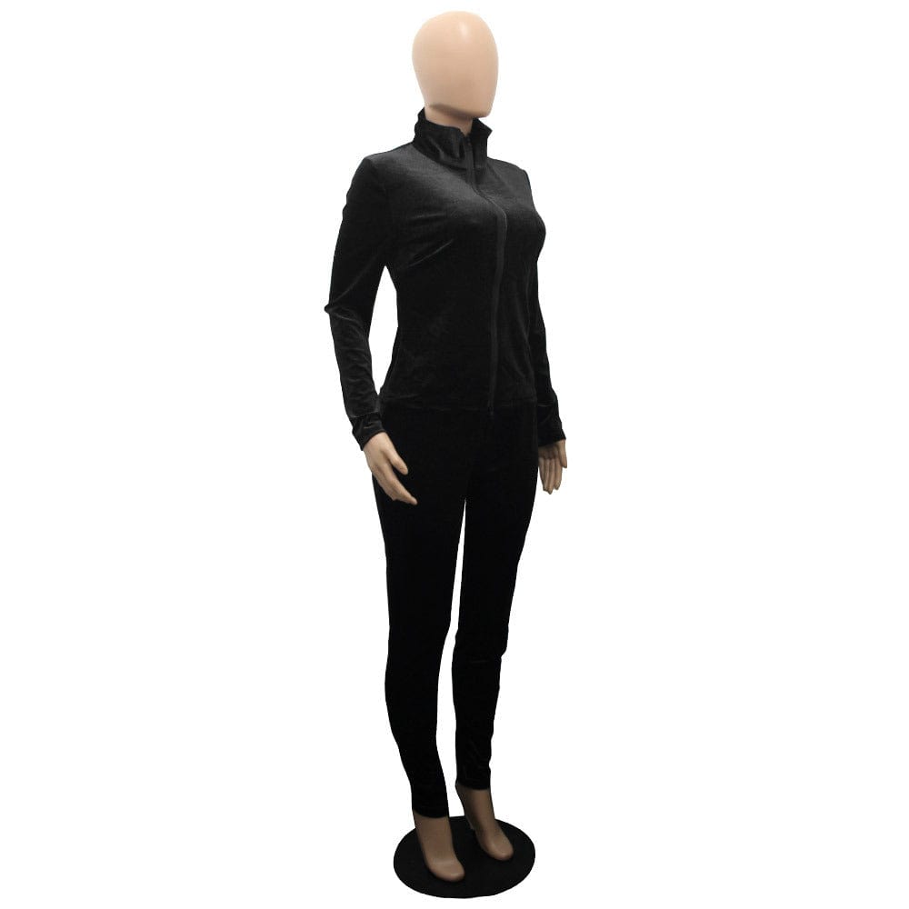 New Women Outfits 2023 Velvet Sweatsuit Set Long Sleeve Pants Suit Solid Color Fashion Casual Womens Tracksuit 2 Two Piece Sets