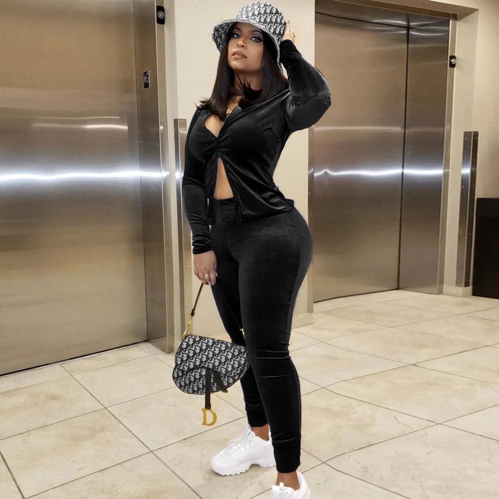 New Women Outfits 2023 Velvet Sweatsuit Set Long Sleeve Pants Suit Solid Color Fashion Casual Womens Tracksuit 2 Two Piece Sets