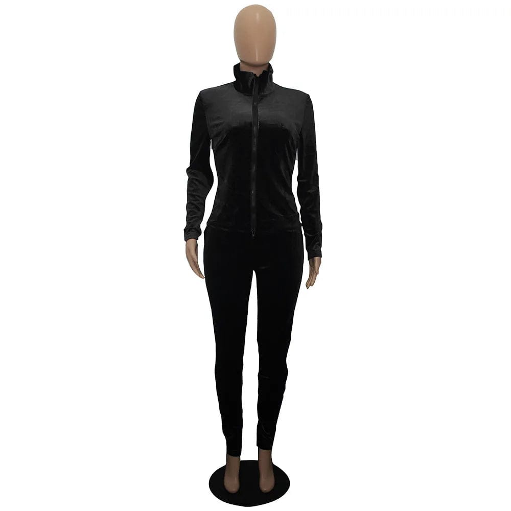 New Women Outfits 2023 Velvet Sweatsuit Set Long Sleeve Pants Suit Solid Color Fashion Casual Womens Tracksuit 2 Two Piece Sets