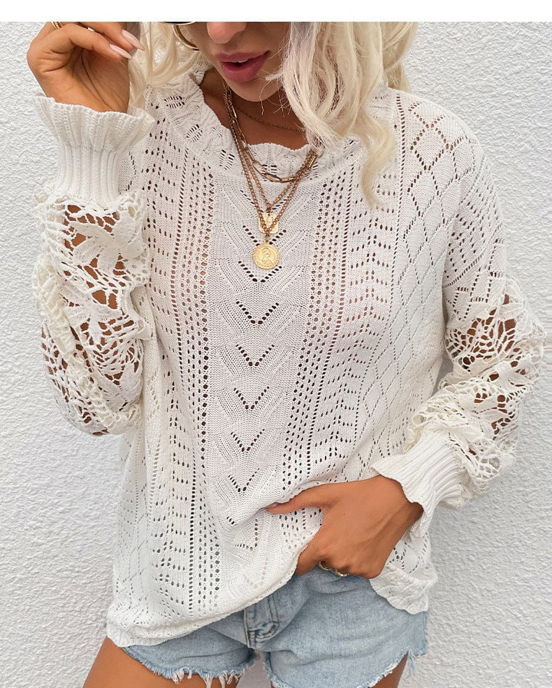 New women's autumn and winter lace stitching knitwear product hollowed out pullover knitted women sweater