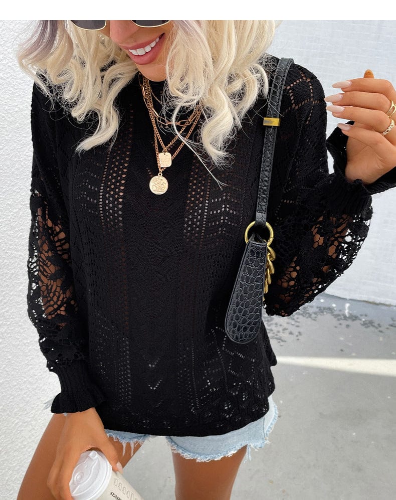 New women's autumn and winter lace stitching knitwear product hollowed out pullover knitted women sweater