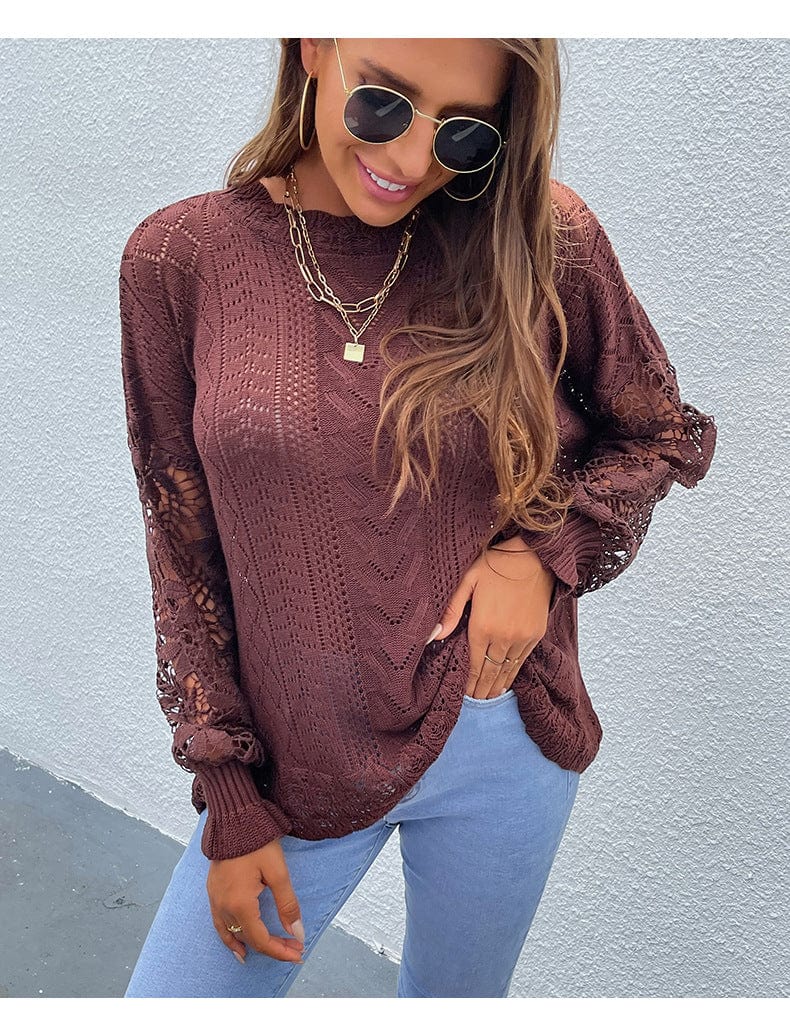 New women's autumn and winter lace stitching knitwear product hollowed out pullover knitted women sweater