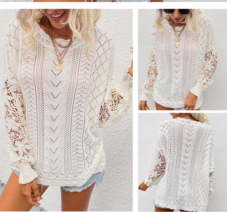 New women's autumn and winter lace stitching knitwear product hollowed out pullover knitted women sweater