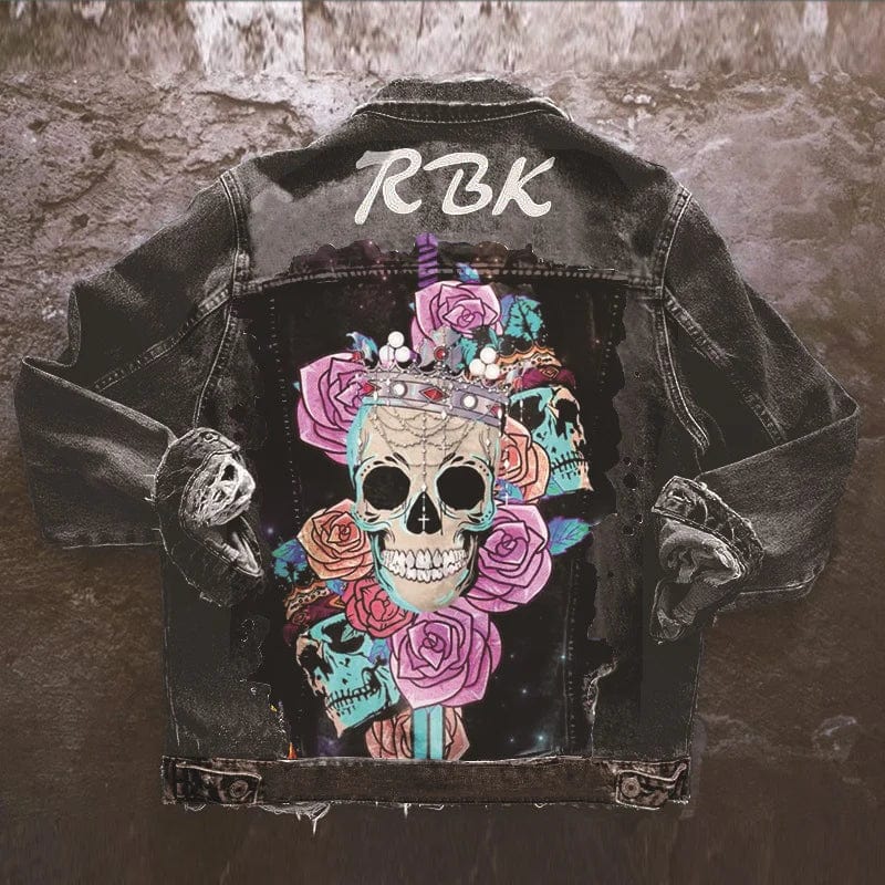 New Women's Autumn Winter Loose Short Coat 2023 Street Print Casual Denim Coat