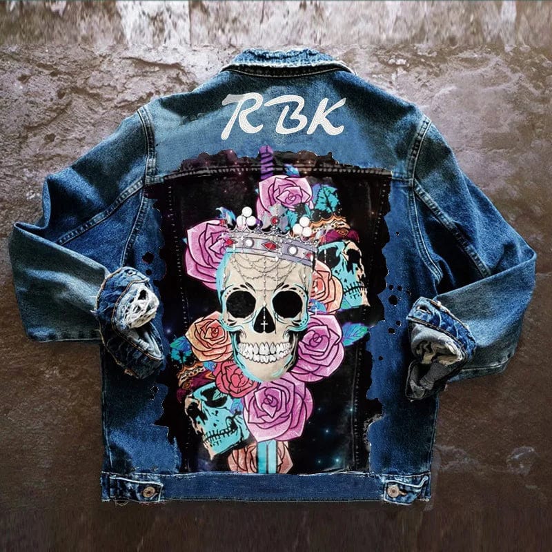 New Women's Autumn Winter Loose Short Coat 2023 Street Print Casual Denim Coat