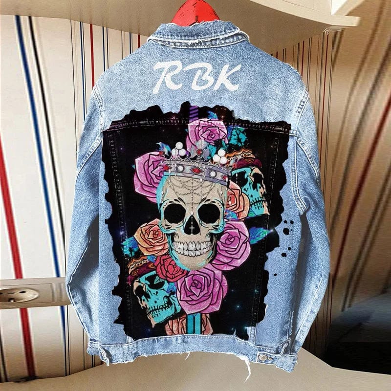 New Women's Autumn Winter Loose Short Coat 2023 Street Print Casual Denim Coat