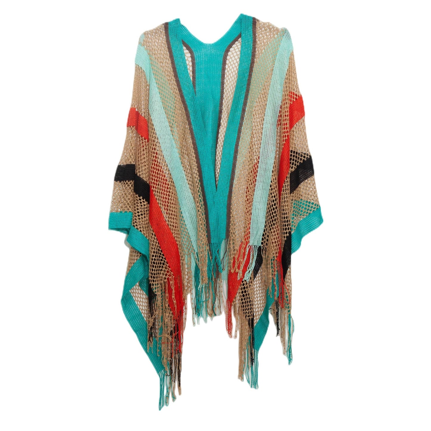 New Women's Cloak Tourism Ethnic Style Rainbow Stripes Summer Sunscreen Thin Hollow Shawl