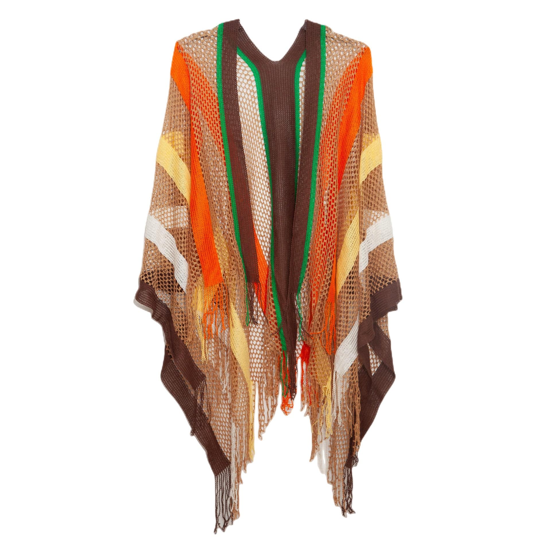 New Women's Cloak Tourism Ethnic Style Rainbow Stripes Summer Sunscreen Thin Hollow Shawl