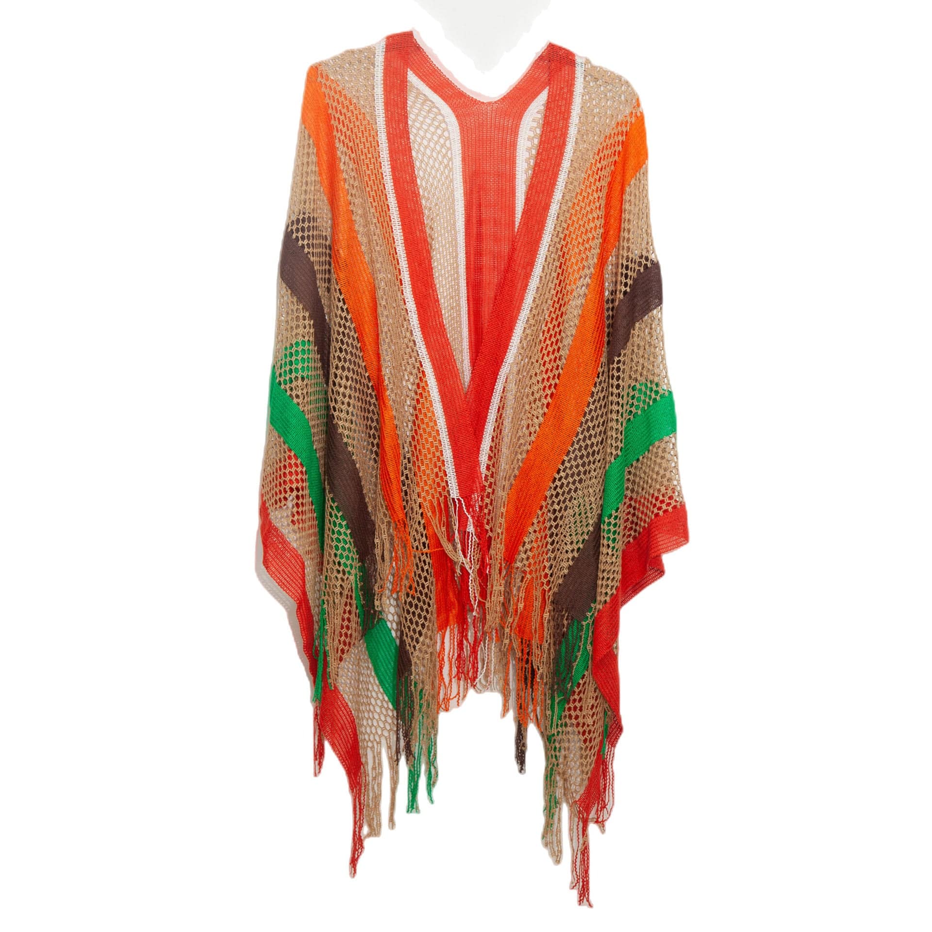 New Women's Cloak Tourism Ethnic Style Rainbow Stripes Summer Sunscreen Thin Hollow Shawl