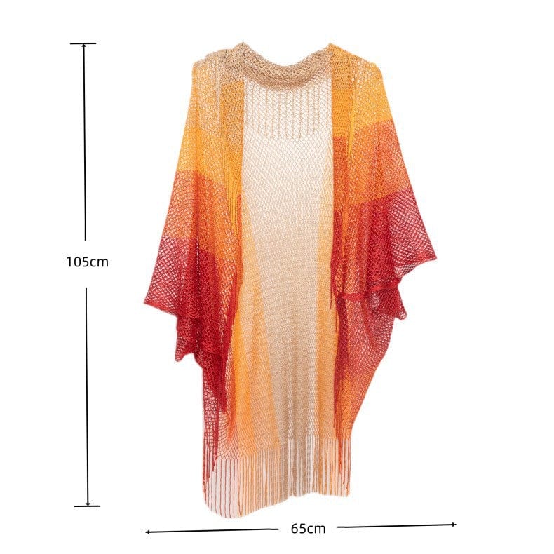 New Women's Cloak Tourism Ethnic Style Rainbow Stripes Summer Sunscreen Thin Hollow Shawl