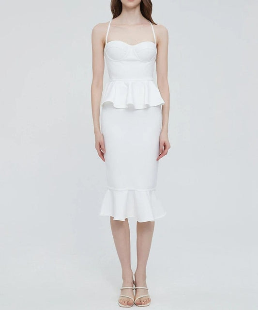 New Women's Clothes White Sexy Sleeveless Halter Dress Party Bandage Evening Dresses