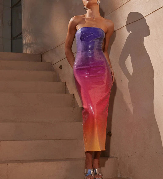 New Women's Elegant Candy Color Off Shoulder Strapless Dress Party Casual Dresses