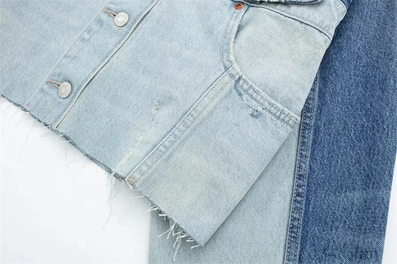 New women's patchwork denim jacket Coat Vintage Long Sleeves Button Up Short Outerwear Stylish Tops