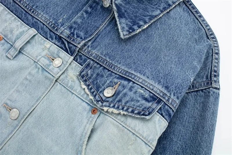 New women's patchwork denim jacket Coat Vintage Long Sleeves Button Up Short Outerwear Stylish Tops