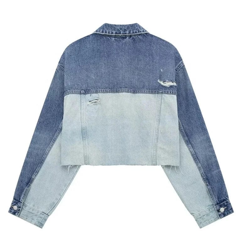New women's patchwork denim jacket Coat Vintage Long Sleeves Button Up Short Outerwear Stylish Tops