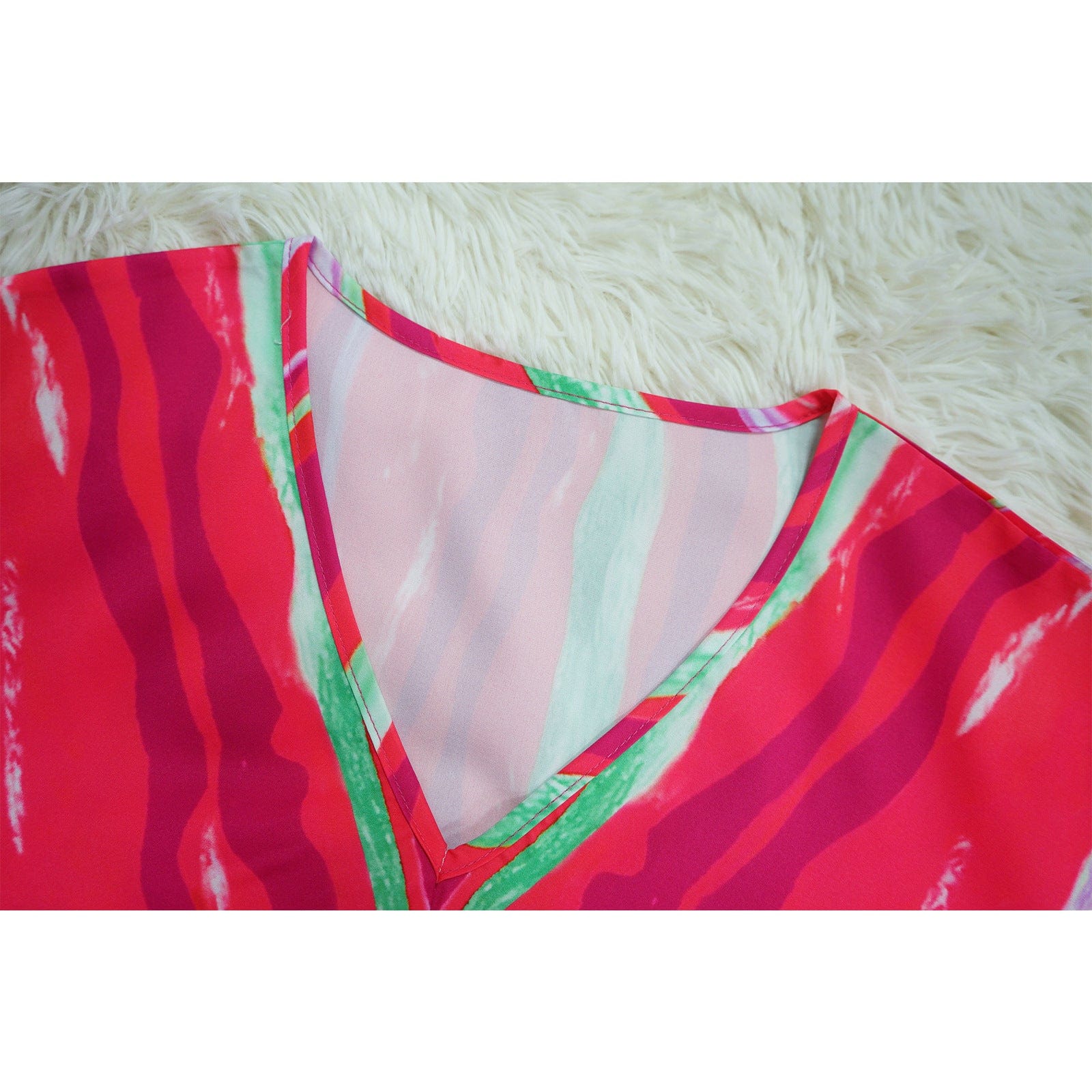 New women's suit V-neck printed top solid color straight trouser suit summer