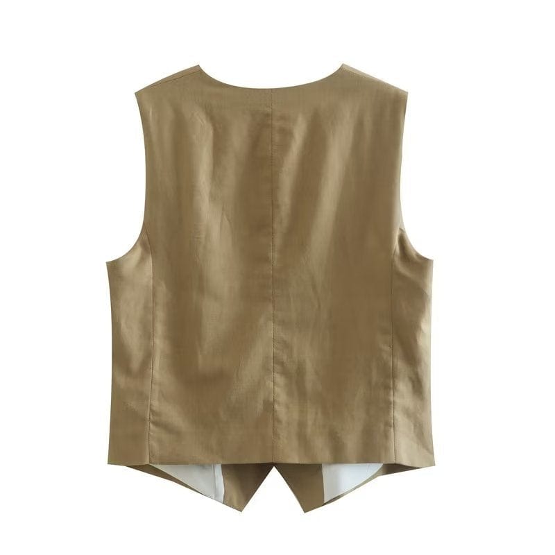 New Women'S V-Neck Single-Breasted Sleeveless Vest Top Pleated Casual Shorts Set