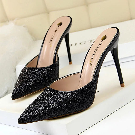 New Women Slippers western style Fashion simple Crystal thin High Heel Sandals mature sexy women Sandals high heels shoes