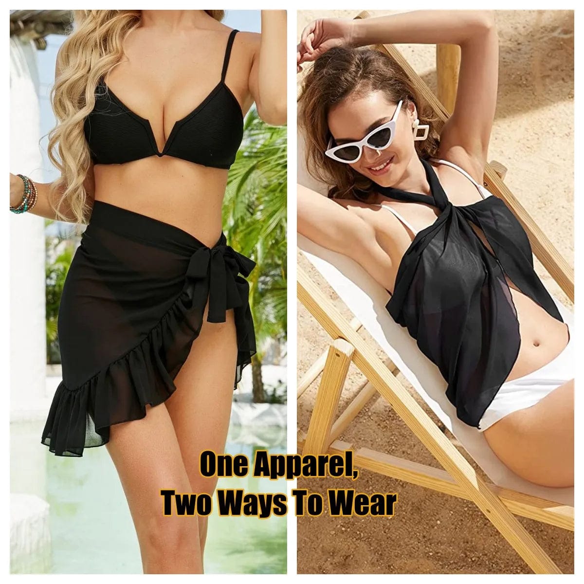 New Women Summer Wrap Skirt Fashion Printed Ruffle Mini Sarong Beach Cover Up Casual Lady Chiffon Skirt